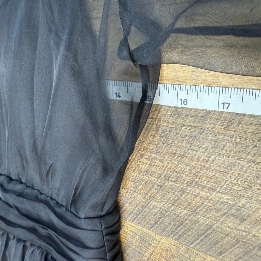 Cinq a Sept Dress Black Organza Sheer Puff Sleeve Party Cocktail Mini Bow Sz 2 - Picture 5 of 12